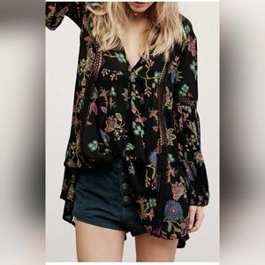 Free People Black Floral Tunic Top